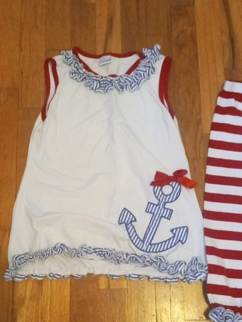 girl 10/12 sleeveless nautical top and striped capri pants red white blue